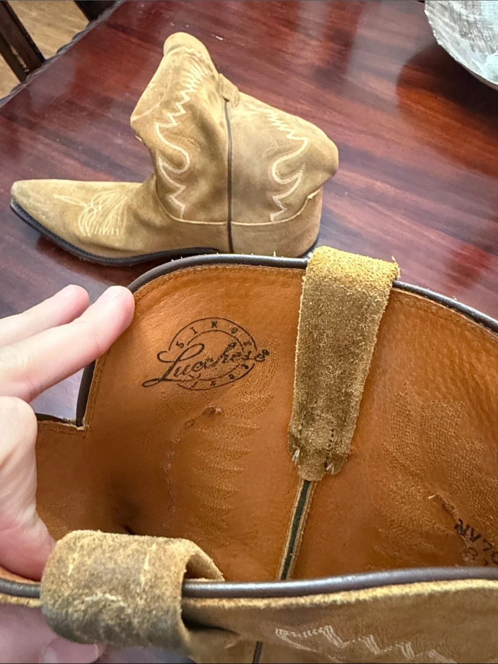 Lucchese Tan Suede Western Boots